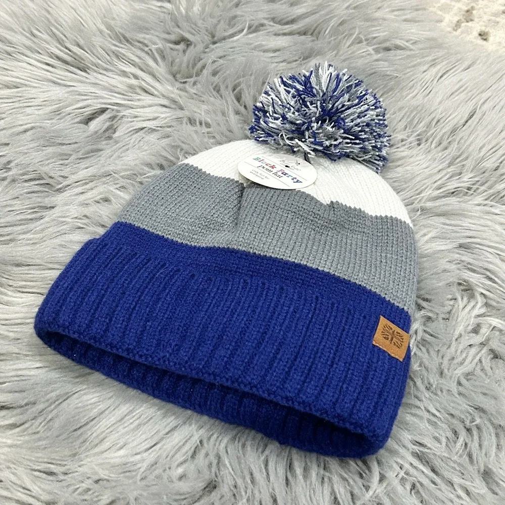 Kids Block Party Fleece Lined Pom Winter Hat‎ Size 3y+